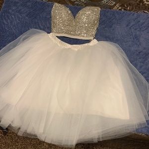 Dress of two set : A white Skirt and a white Rhinestone Diamond Push up Bustier